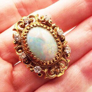 ANT ESTATE ETHIOPIAN WELO OPAL 14CT, 18 KT GOLD, .34 CT TW DIAMONDS SZ.5.25 RING